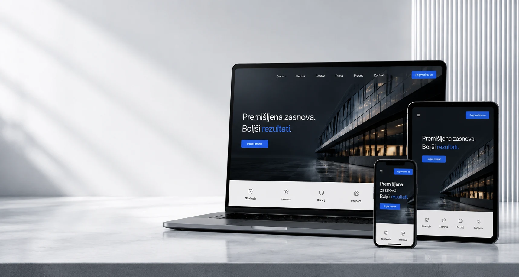 Preview of a website on a laptop, tablet and phone
