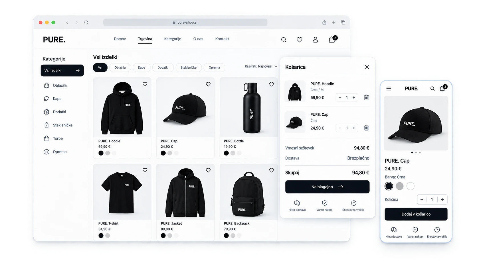 Preview of a web shop's shopping cart